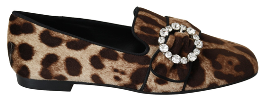 Brown Leopard Print Crystals Loafers Flats Shoes - EU35/US4.5