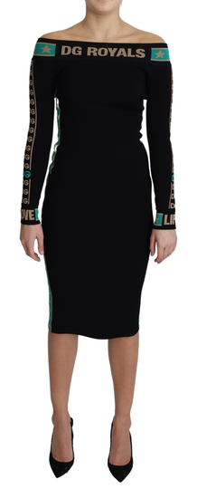 Dolce and Gabbana Women's Royals Off Shoulder Midi Dress Black DR2650-40 - IT40|S