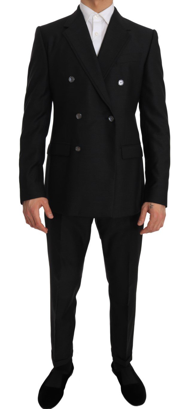 Dolce & Gabbana Men's Wool Silk Double Breasted Slim Fit Suit Gray JKT1235 - IT48 | M