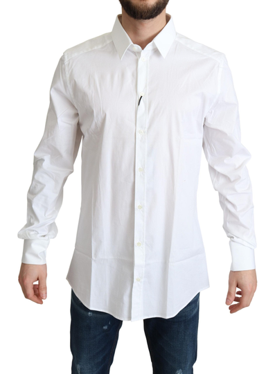 White Cotton Stretch Men Dress Formal Shirt - IT41 | L
