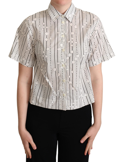 White Circles Dots Collared Button Up Shirt - IT38|XS