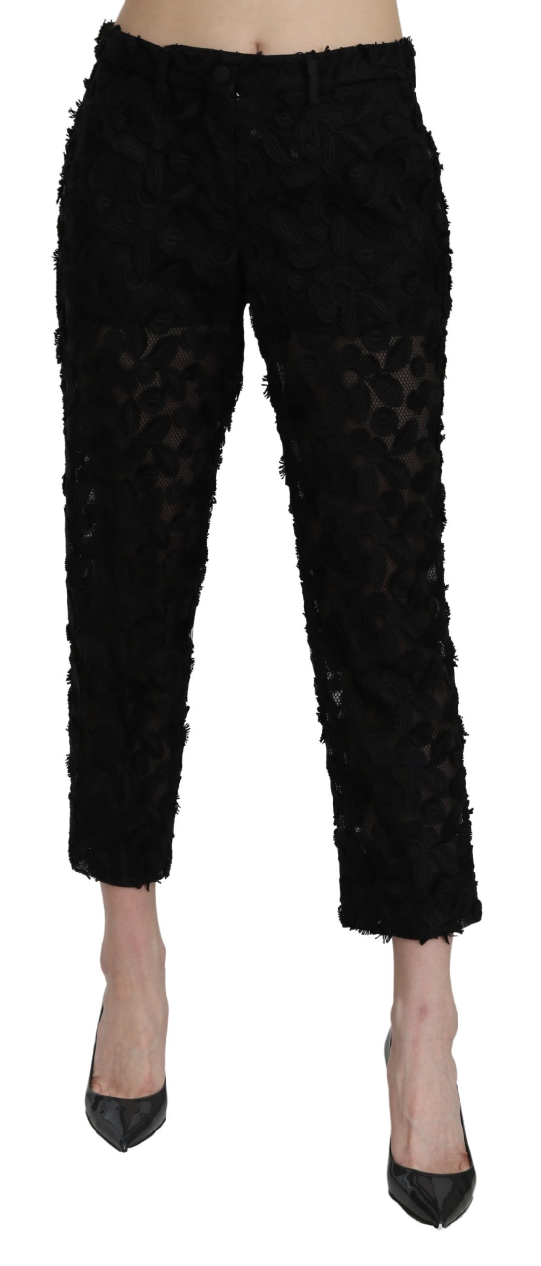 Dolce & Gabbana Women's Lace Straight High Waist Trouser Black PAN71061 - IT38|XS