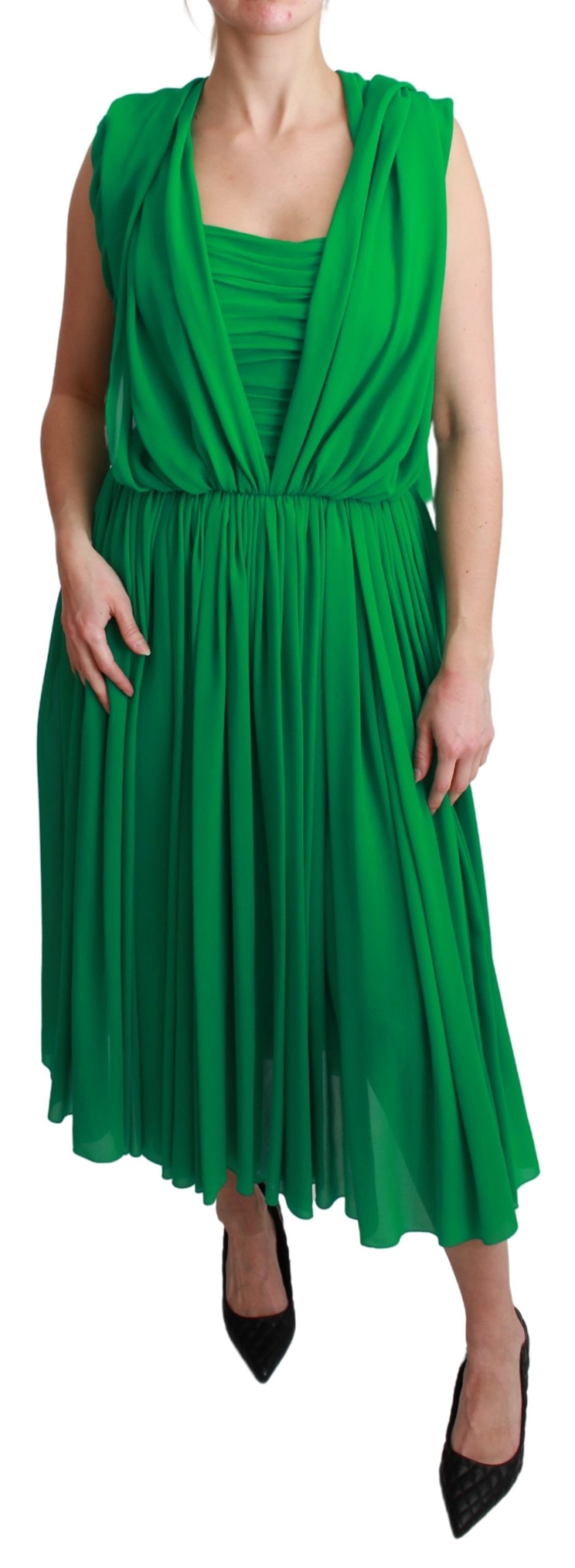 Dolce & Gabbana Women's Silk Sleeveless Pleated Dress Green DR2557 - IT40|S