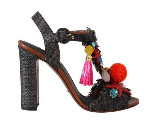 Dolce & Gabbana Women's Straw MARINA Sea Star Sandals Gray LA5660 - EU35/US4.5