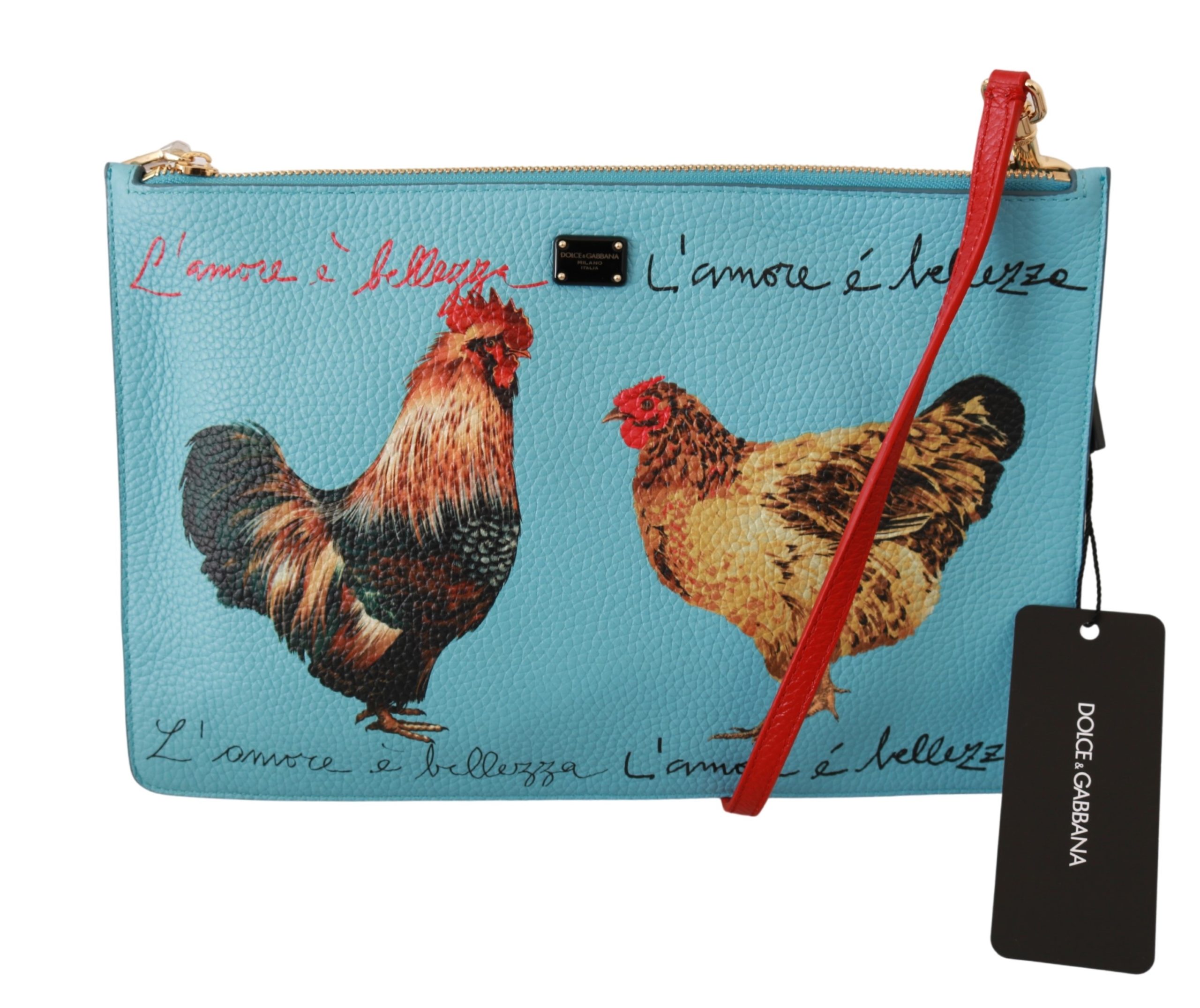 Dolce & Gabbana Women's Roosters Print Leather Crossbody Bag Blue VAS9236