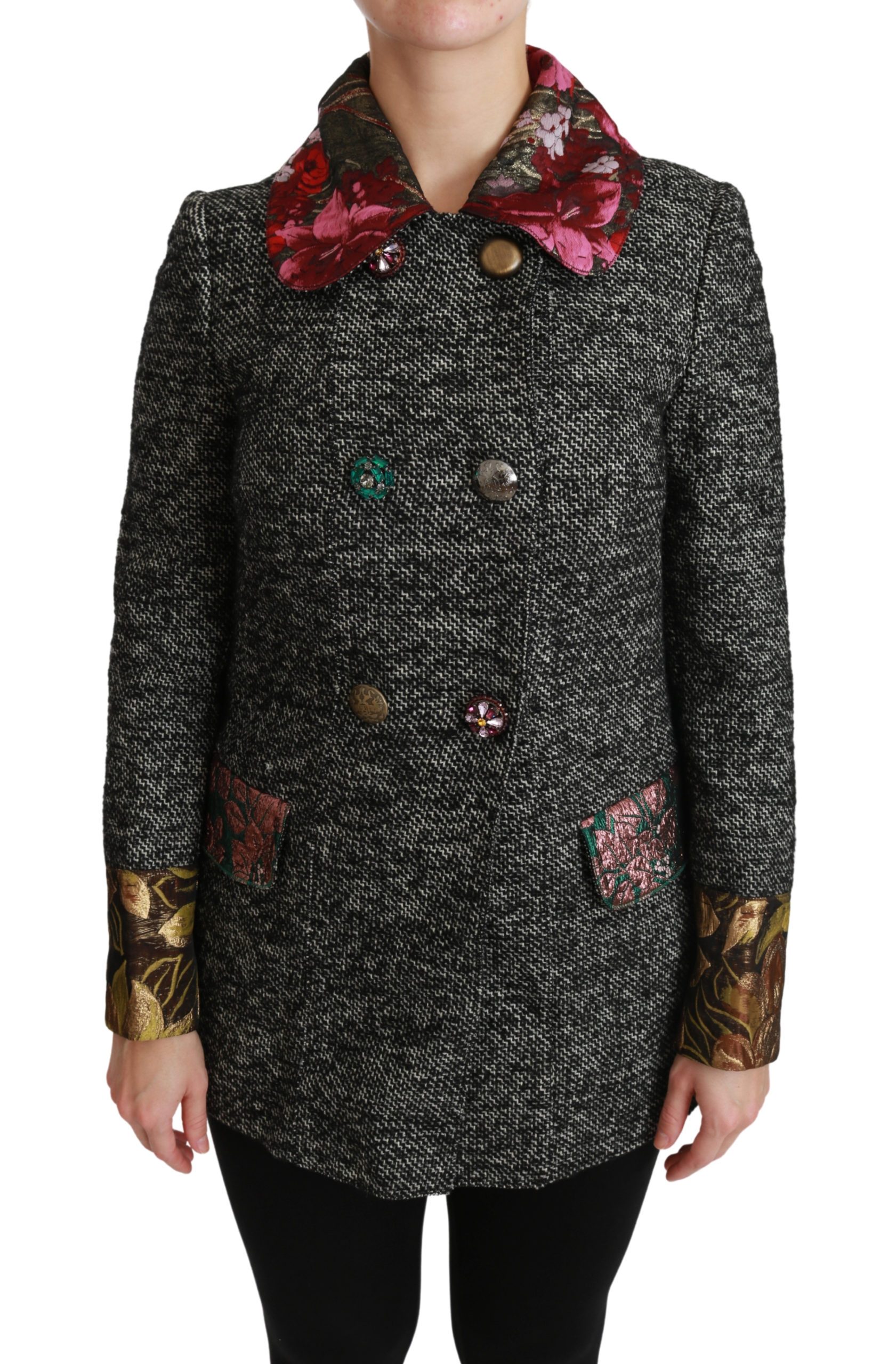 Dolce & Gabbana Women's Crystal Double Breasted Coat Gray JKT2522 - IT38|XS