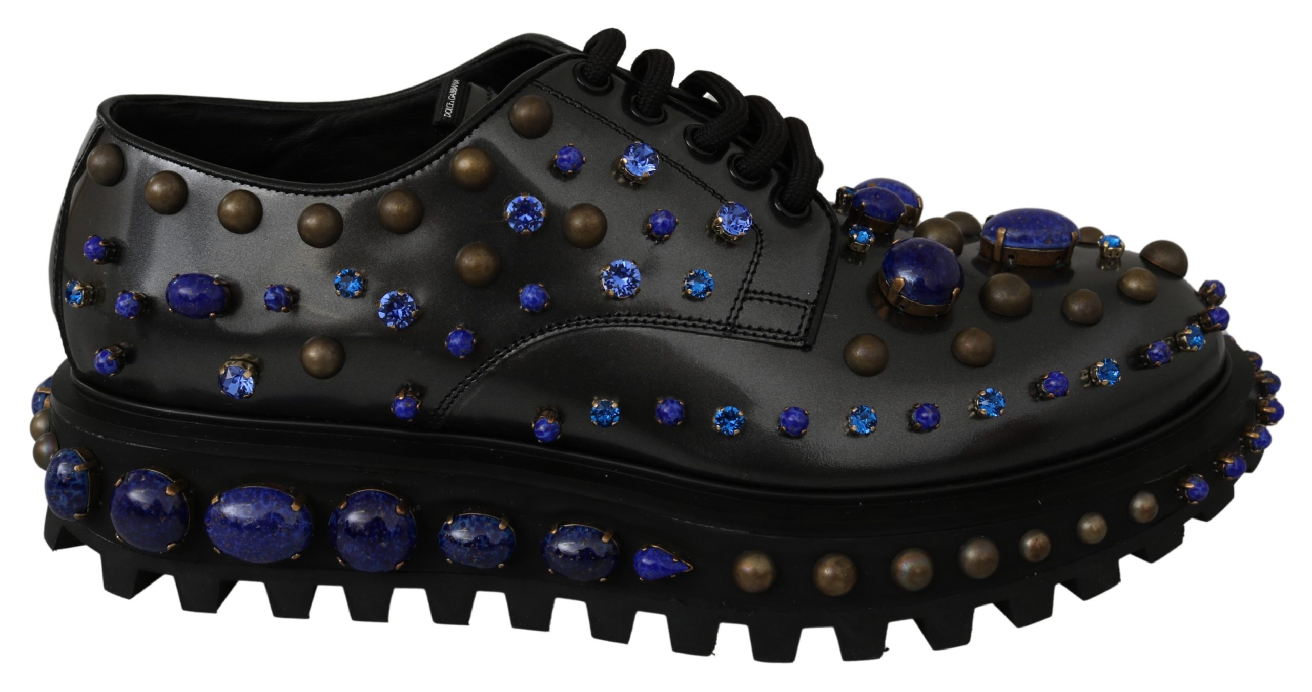 Dolce & Gabbana Men's Leather Fashion Crystal Derby Shoe Black MV3000 - EU44/US11