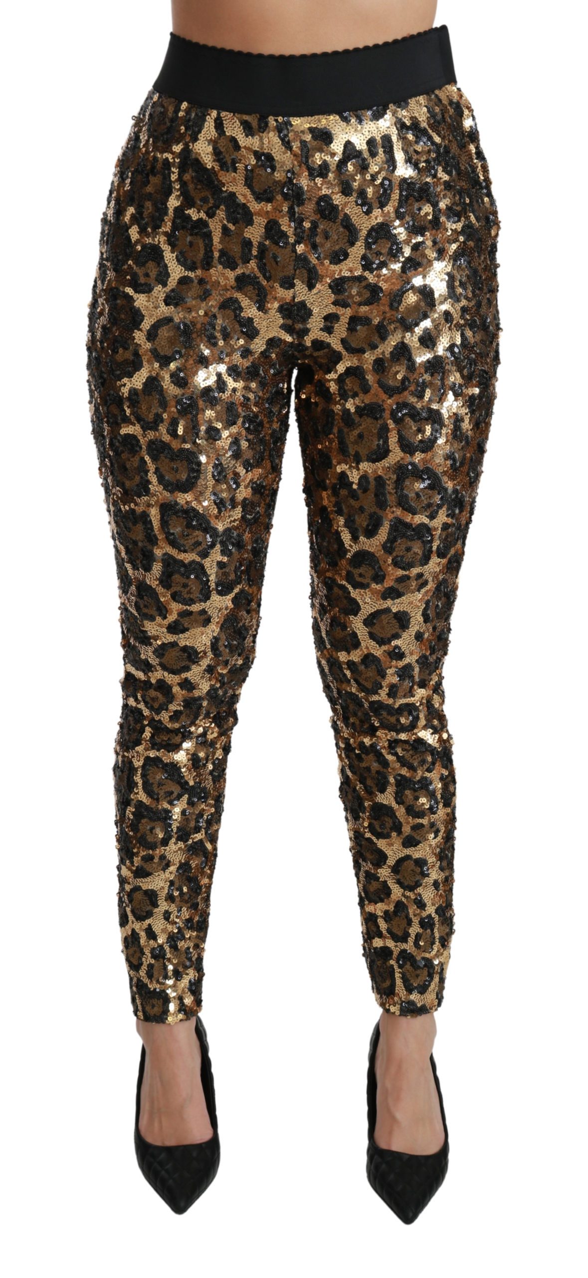 Dolce & Gabbana Women's Leopard Sequined Legging Trouser Brown PAN70932 - IT40|S