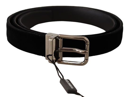 Dolce & Gabbana Men's Velvet Silver Buckle Cintura Belt Black BEL8253 -90 - 90 cm / 36 Inches