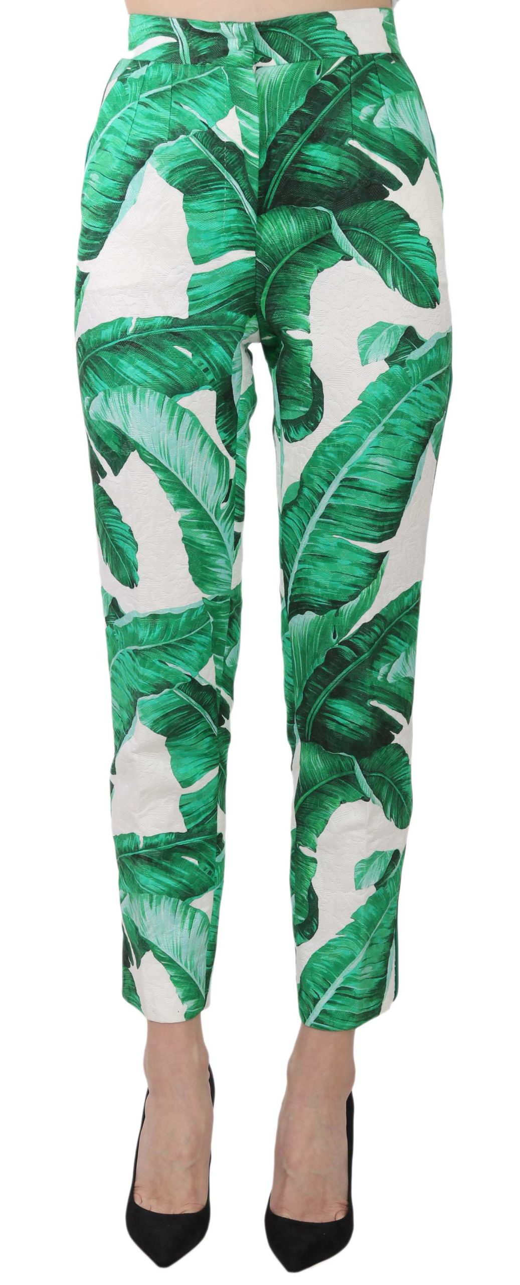 Dolce & Gabbana Women Banana Leaf Print Jaquard Trouser Slim Pants Green PAN61207 - IT38|XS