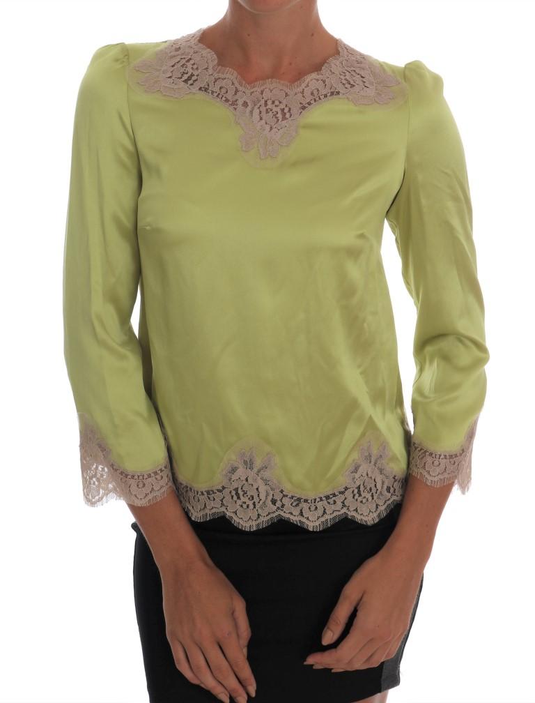 Dolce & Gabbana Women's Silk Stretch Top Green TSH1439 - IT38|XS