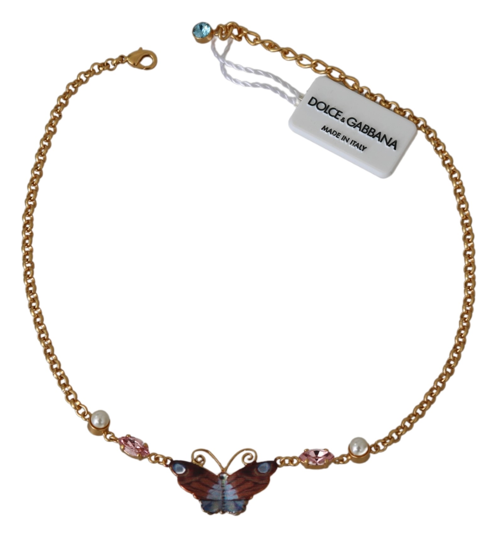 Dolce & Gabbana Women's Crystal Floral Butterfly Chain Necklace Gold SMY7149