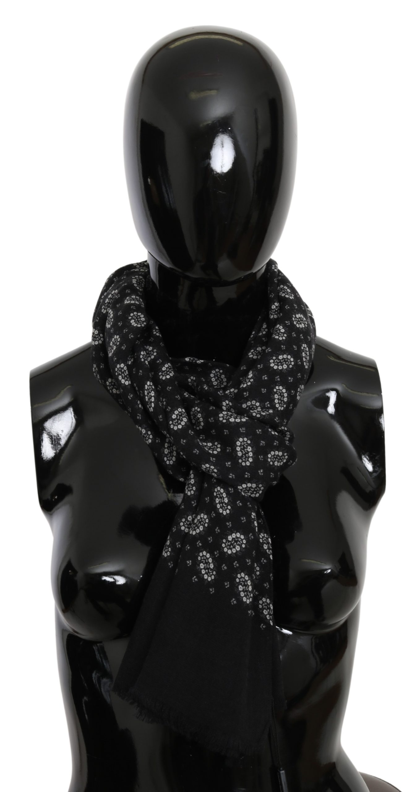 Dolce & Gabbana Men's Floral Fringe Wrap Cashmere Scarf Black MS1705BG