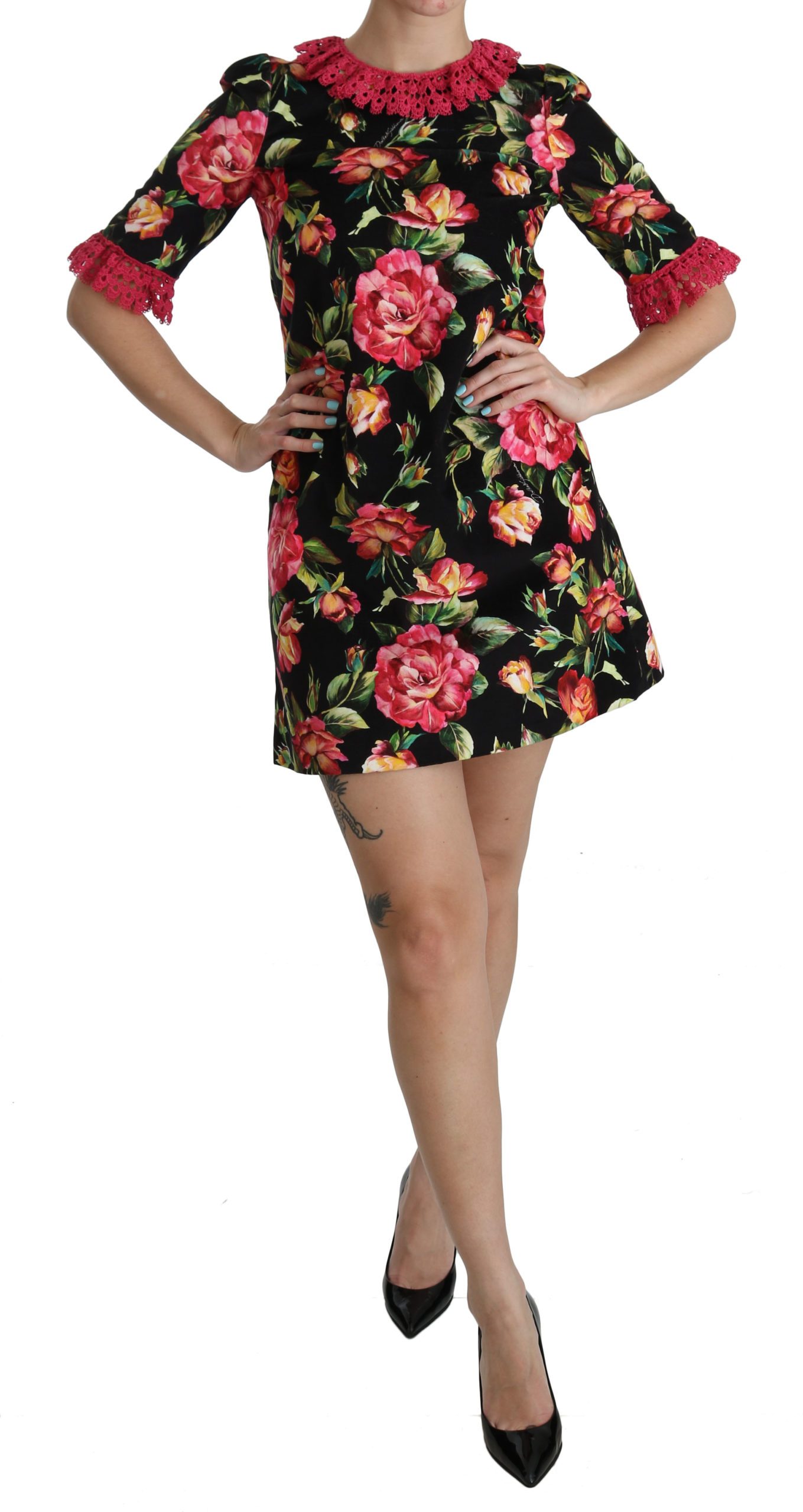 Dolce & Gabbana Women's Lace A-Line Shift Mini Dress Black DR2085 - IT38|XS