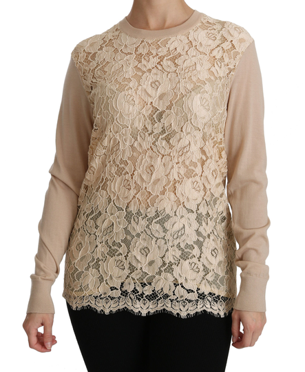 Dolce & Gabbana Women's Lace Long Sleeve Cashmere Beige TSH4250-38 - IT38|XS
