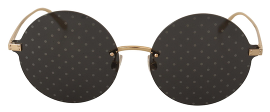 Metal Gold Frame Gray Lens Round Rimless Sunglasses