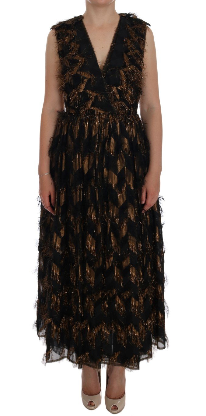 Dolce & Gabbana Women's Silk Fringes A-Line Dress Black DR1018 - IT40|S