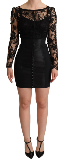 Black Fitted Lace Top Bodycon Mini Dress - IT36 | XS