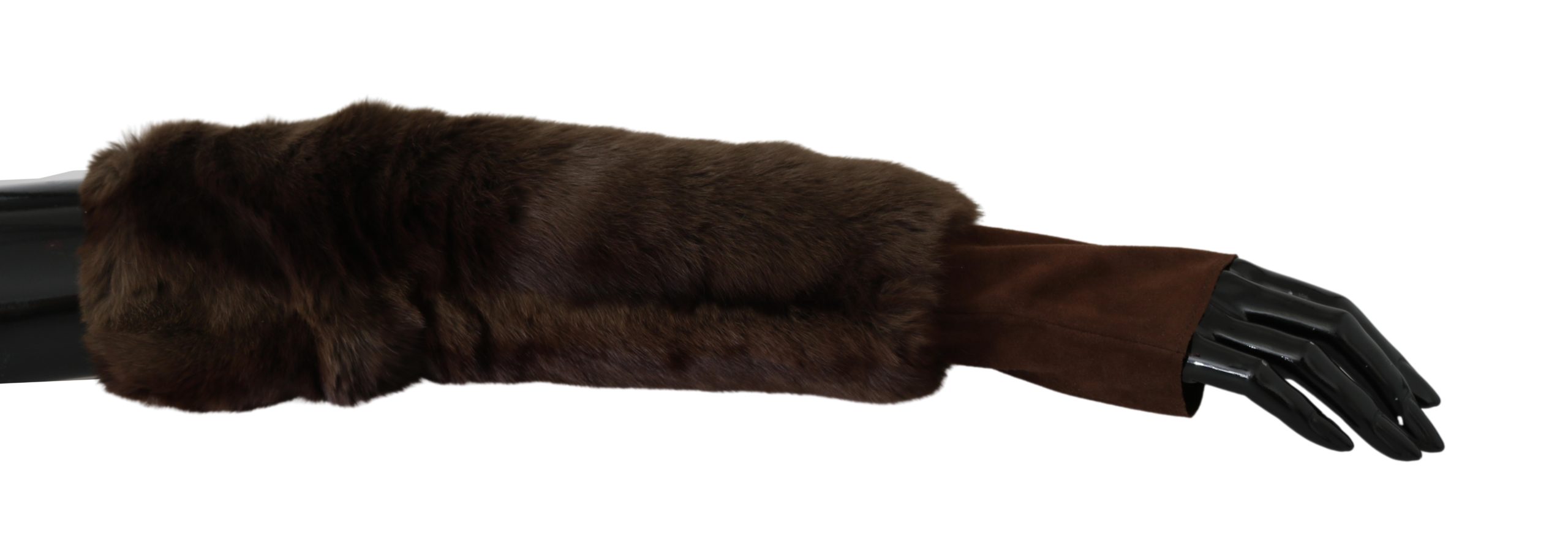 Dolce & Gabbana Women's Elbow Length Finger Less Fur Gloves Brown LB1006 - 7.5|S