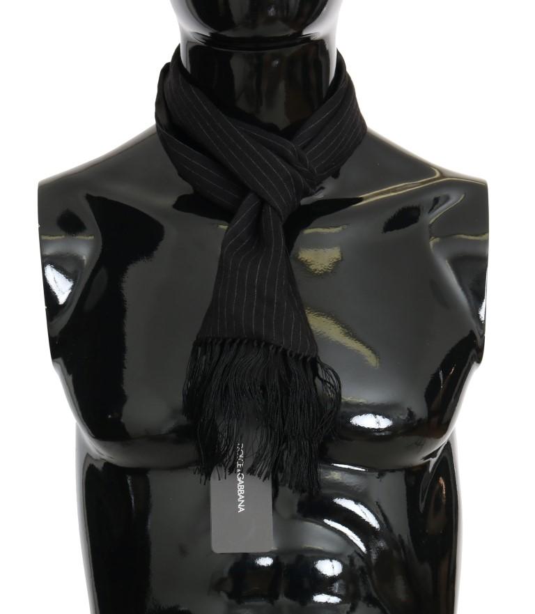 Dolce & Gabbana Men's Wool Silk Striped Pattern Scarf Black MS2018