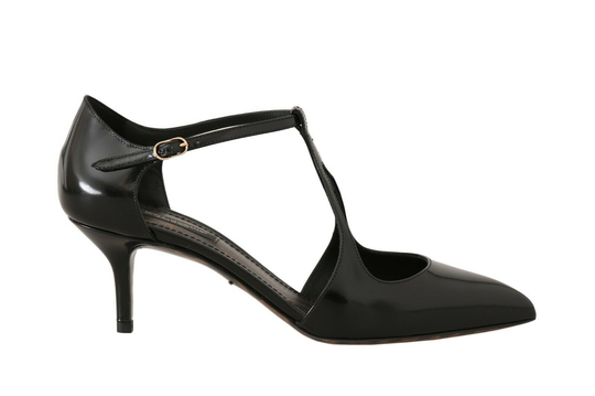 Black Leather T-Strap Sandals - EU38.5/US8