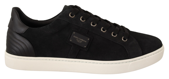Black Suede Leather Mens Low Tops Sneakers - EU39.5/US6.5