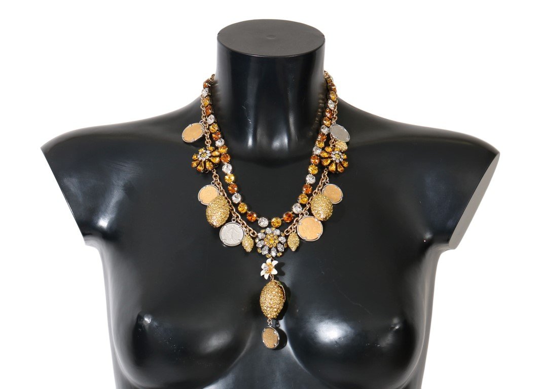 Dolce & Gabbana Women's Brass Floral Crystal Charms Necklace Gold SMY1068