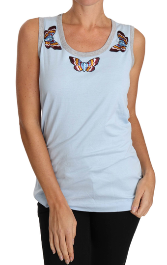 Blue Sleeveless Tank Cotton Butterfly T-shirt - IT44|L