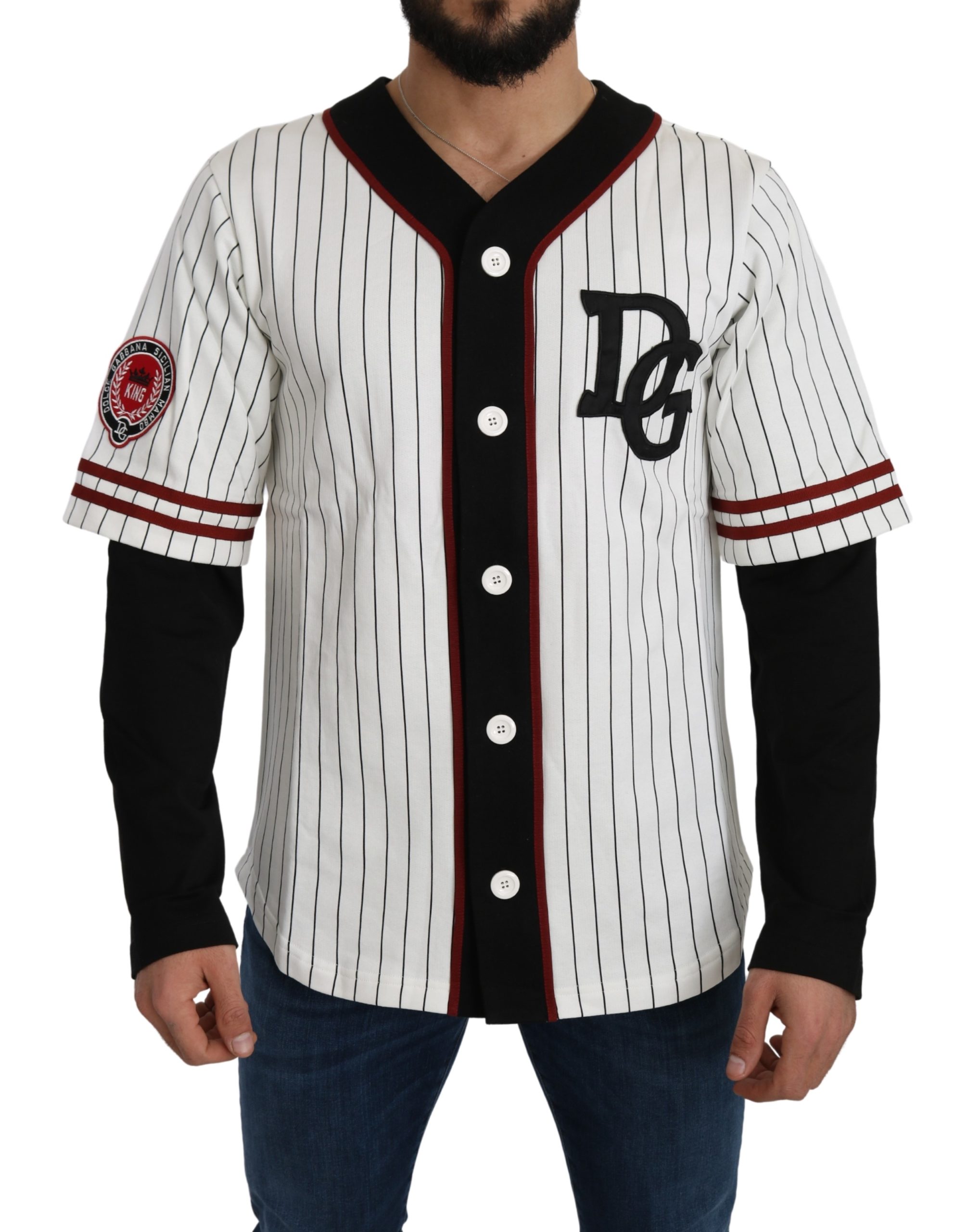 Dolce & Gabbana Men's Cotton Striped Logo Sweater Black/White TSH5101 - IT46 | S