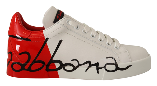 White Red Lace Up Womens Low Top Sneakers Shoes - EU36/US5.5