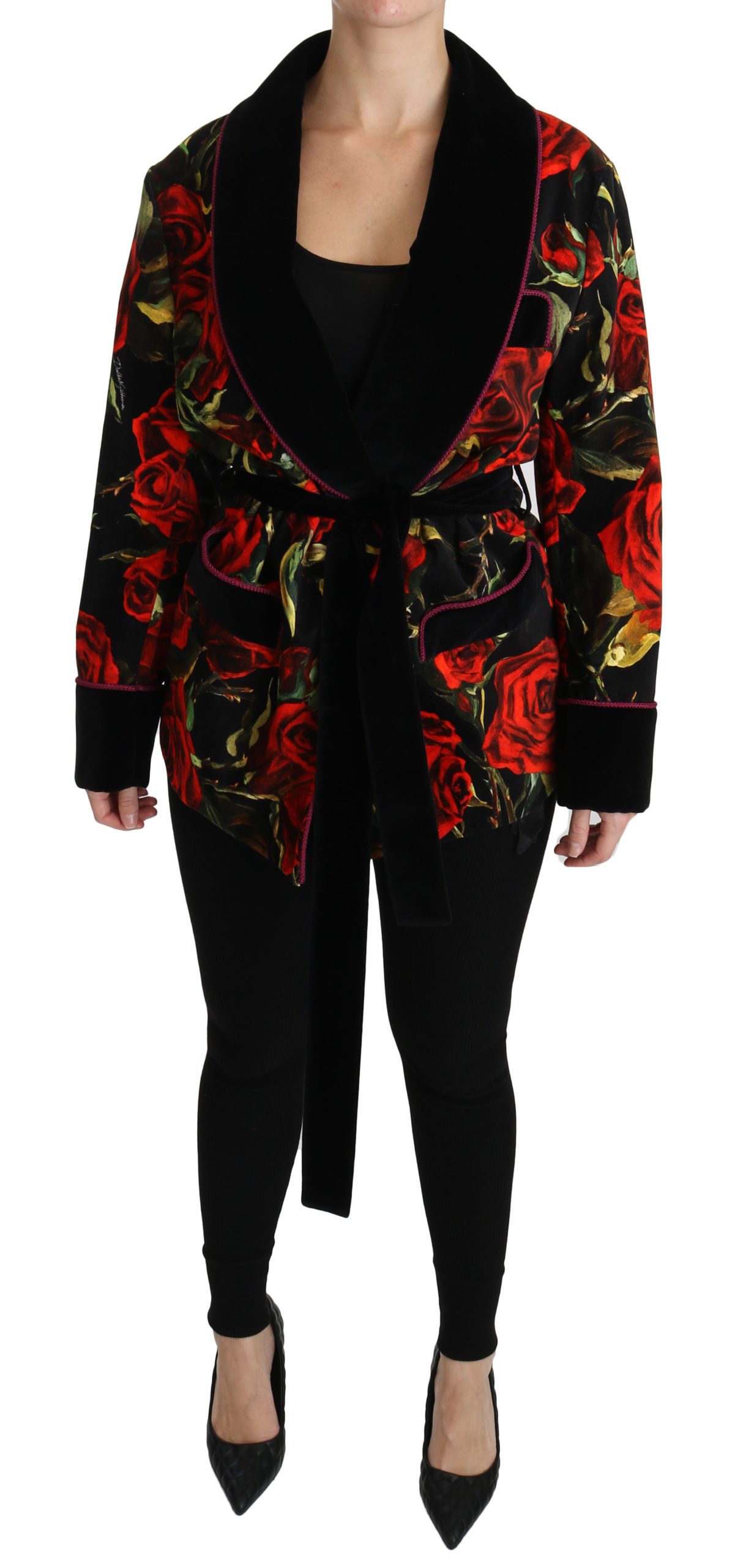 Dolce & Gabbana Women's Floral Robe Cotton Coat Black JKT2497 - IT40|S