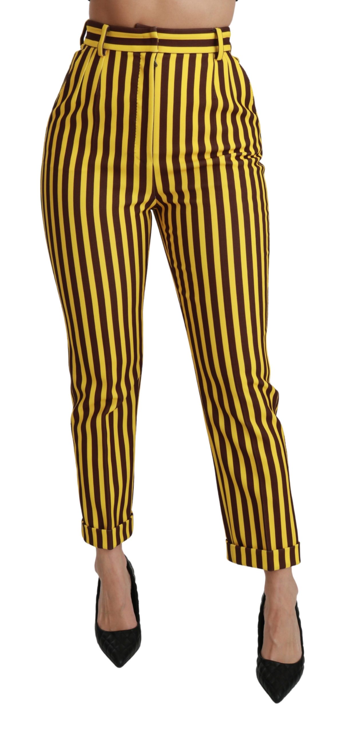Dolce & Gabbana Women's Striped High Waist Skinny Trouser Yellow PAN70928 - IT40|S