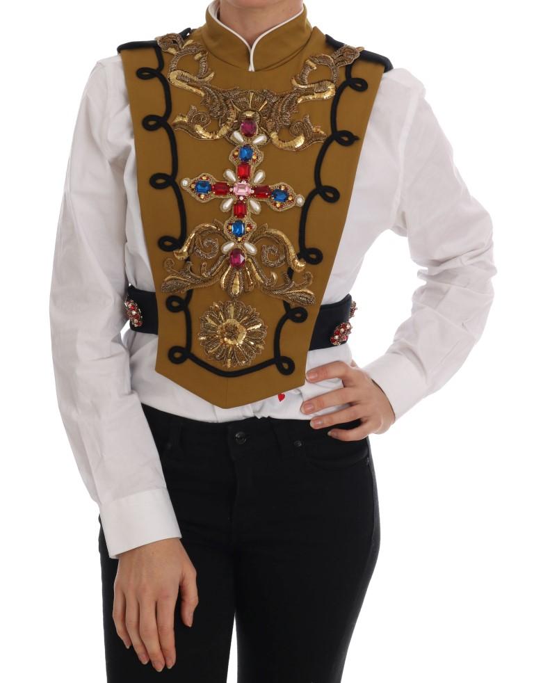 Dolce & Gabbana Men's Crystal Cross Vest Jacket Yellow TSH1766 - IT40|S