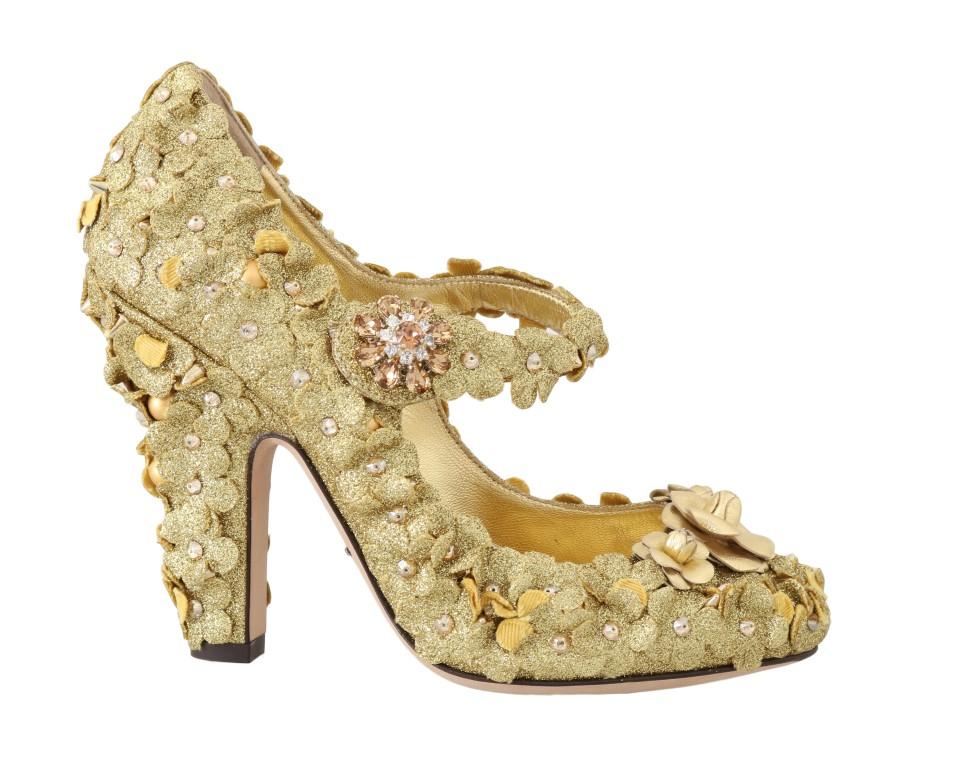 Dolce & Gabbana Women's Floral Crystal Mary Janes Pumps Gold LA4329 - EU36/US5.5