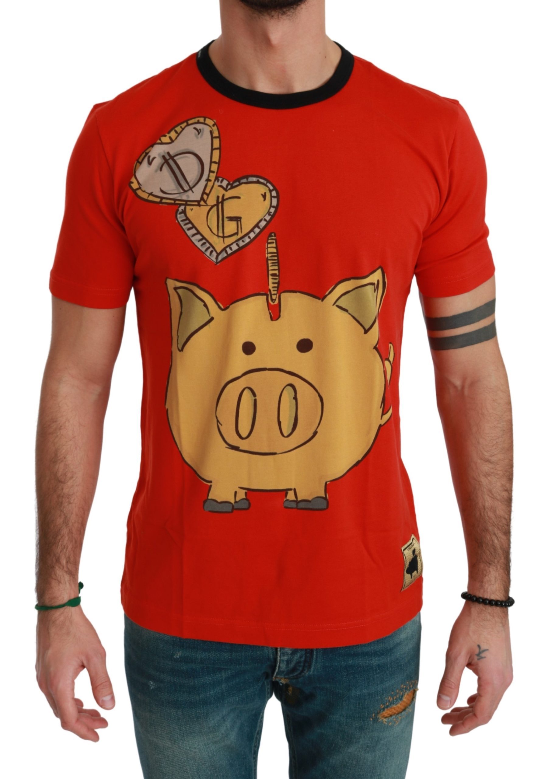 Dolce & Gabbana Men's Cotton Money Pig T-Shirt Red TSH4565 - IT56 | XXL