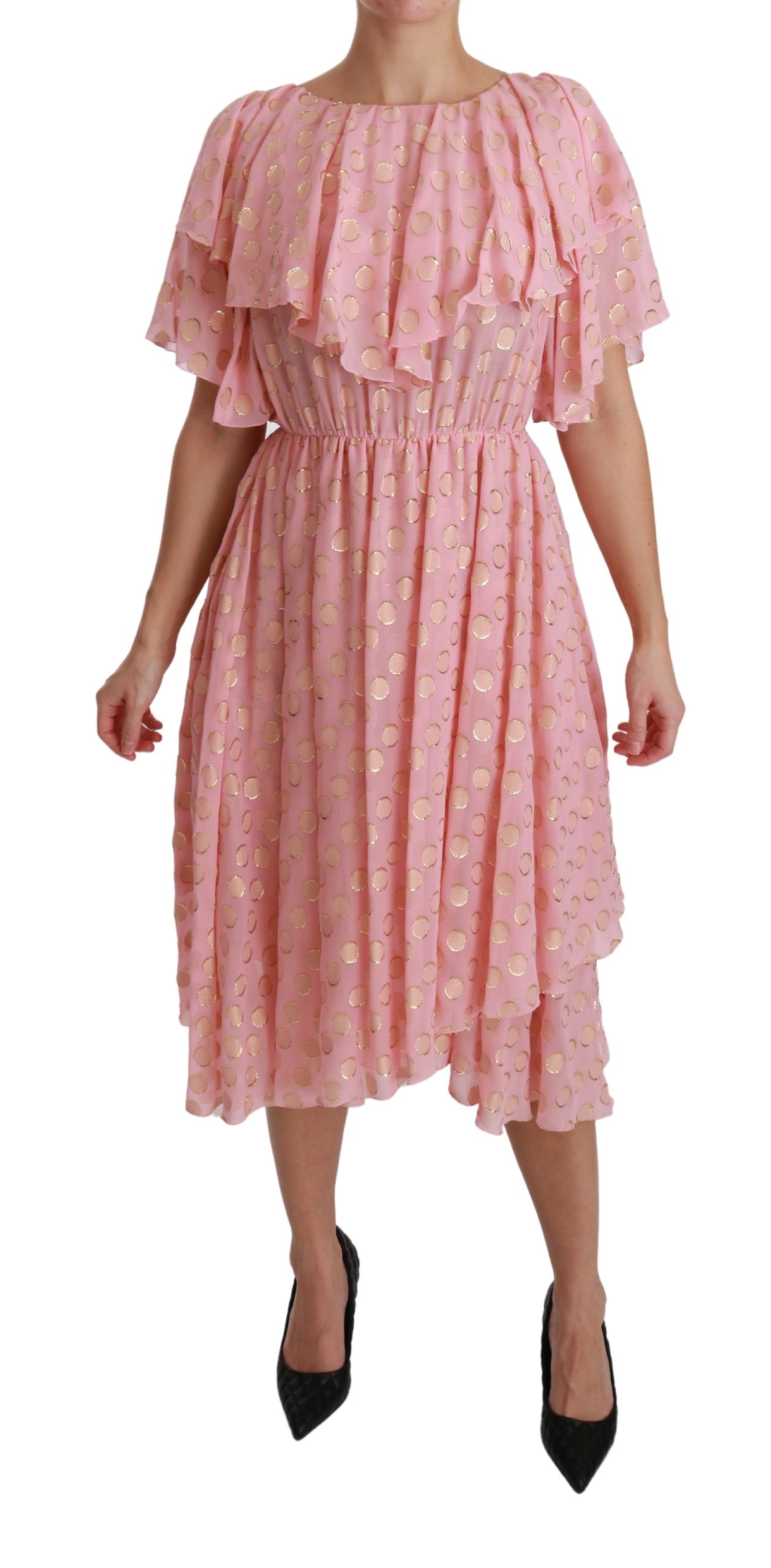 Dolce & Gabbana Women's Polka Dots Pleated A-line Midi Dress Pink DR2520 - IT40|S