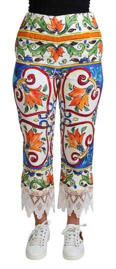 Multicolor Majolica Print Trouser Cotton Pants - IT36 | XS