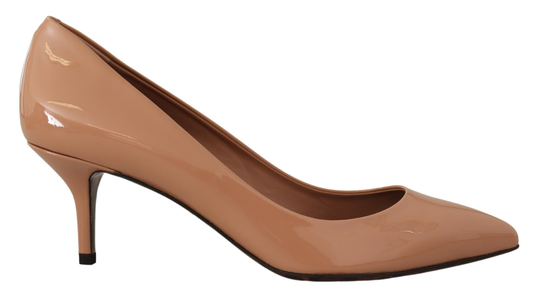 Beige Patent Leather Heels Shoes - EU39/US8.5