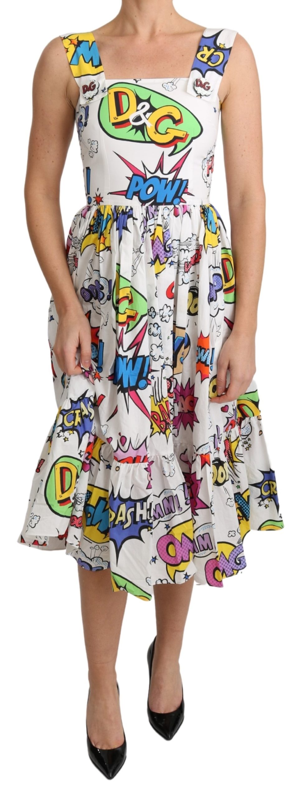 Dolce & Gabbana Women's Cartoon Print Sleeveless Midi Dress White DR2561 - IT38 | S