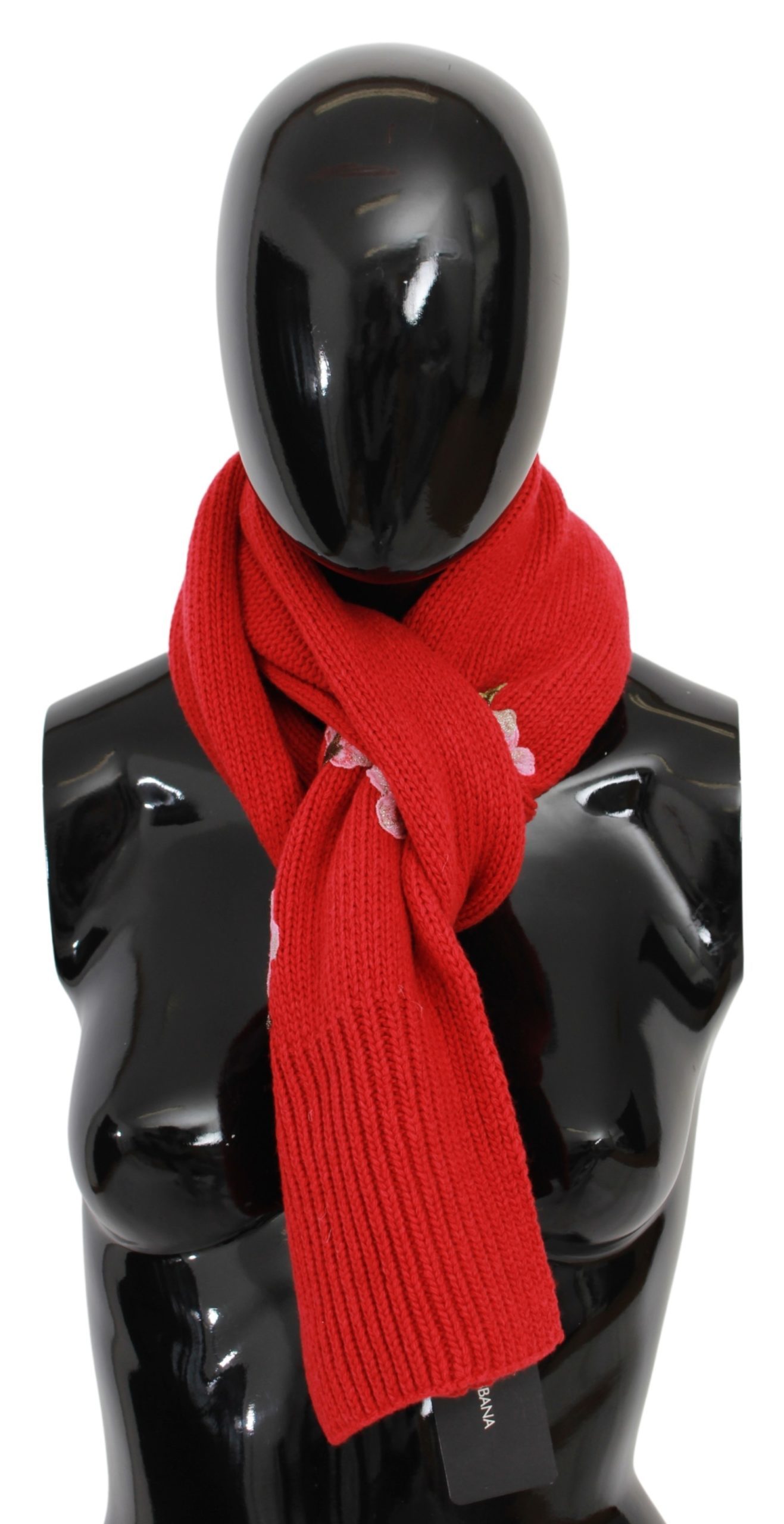 Dolce & Gabbana Women's Floral Embroidered Wrap Cashmere Scarf Red MS1678