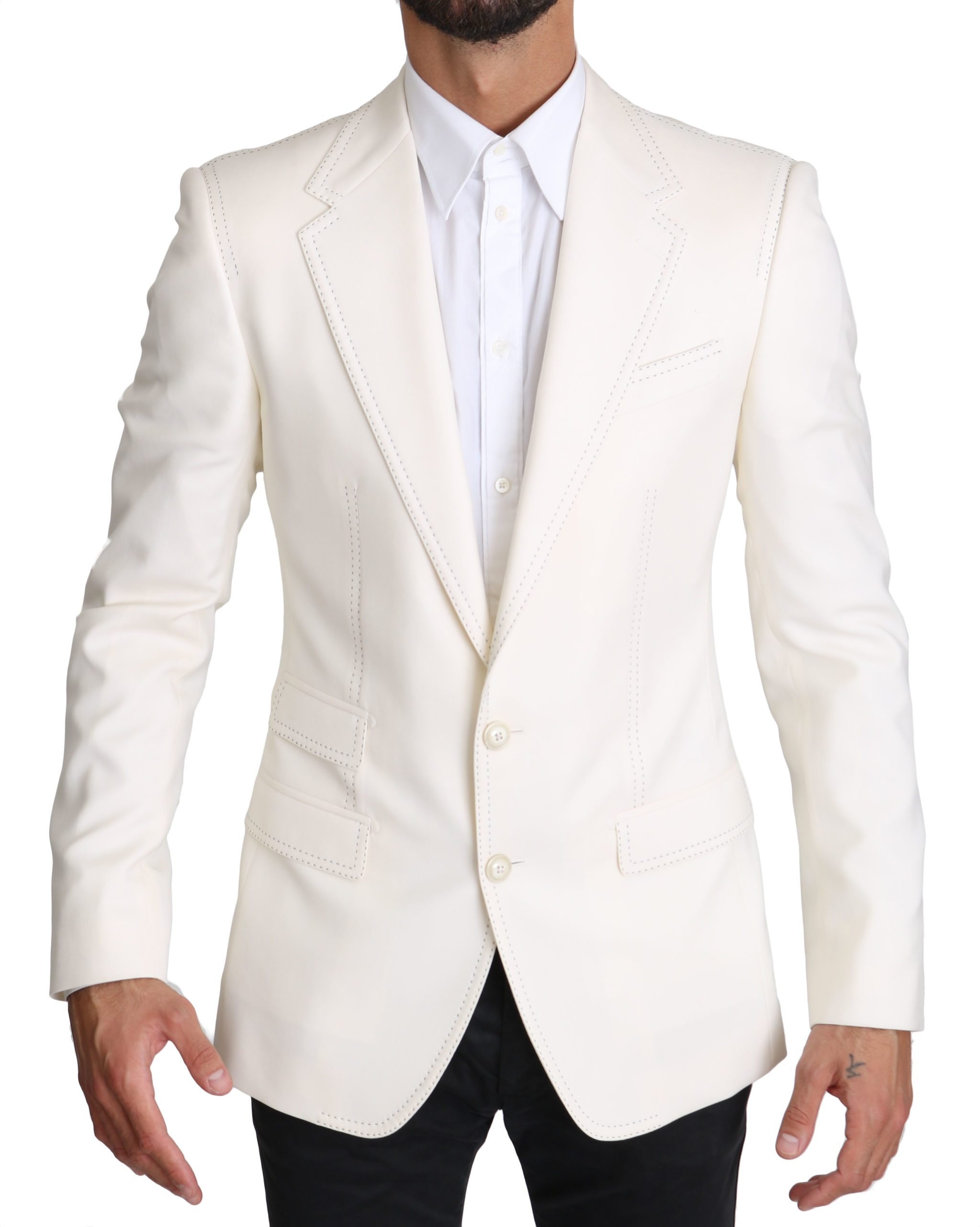Dolce & Gabbana Men's Formal Wool Jacket SICILIA Blazer White KOS1538 - IT44 | XS