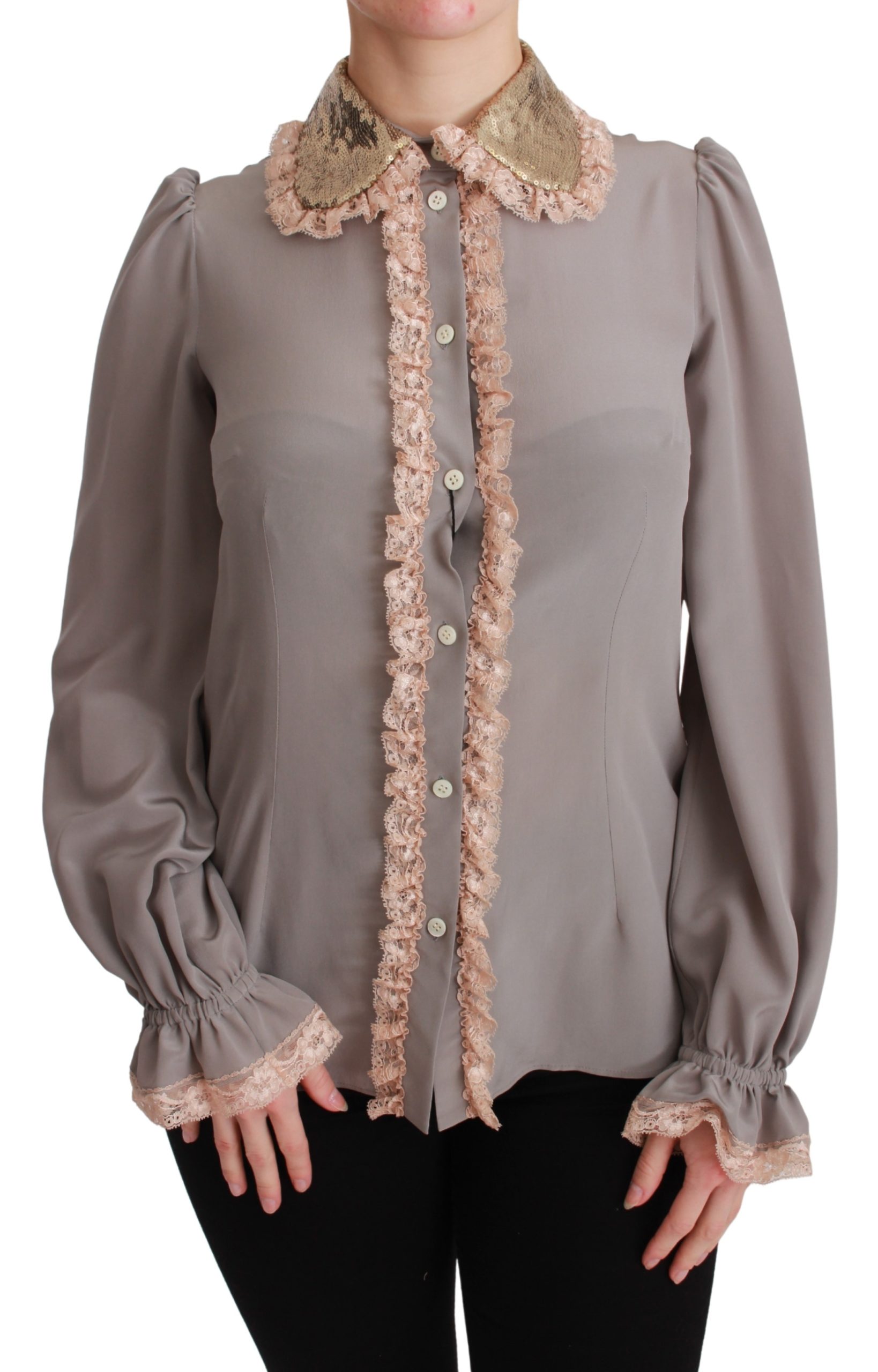 Dolce & Gabbana Women's Sequin Lace Shirt Gray TSH4664 - IT38|XS