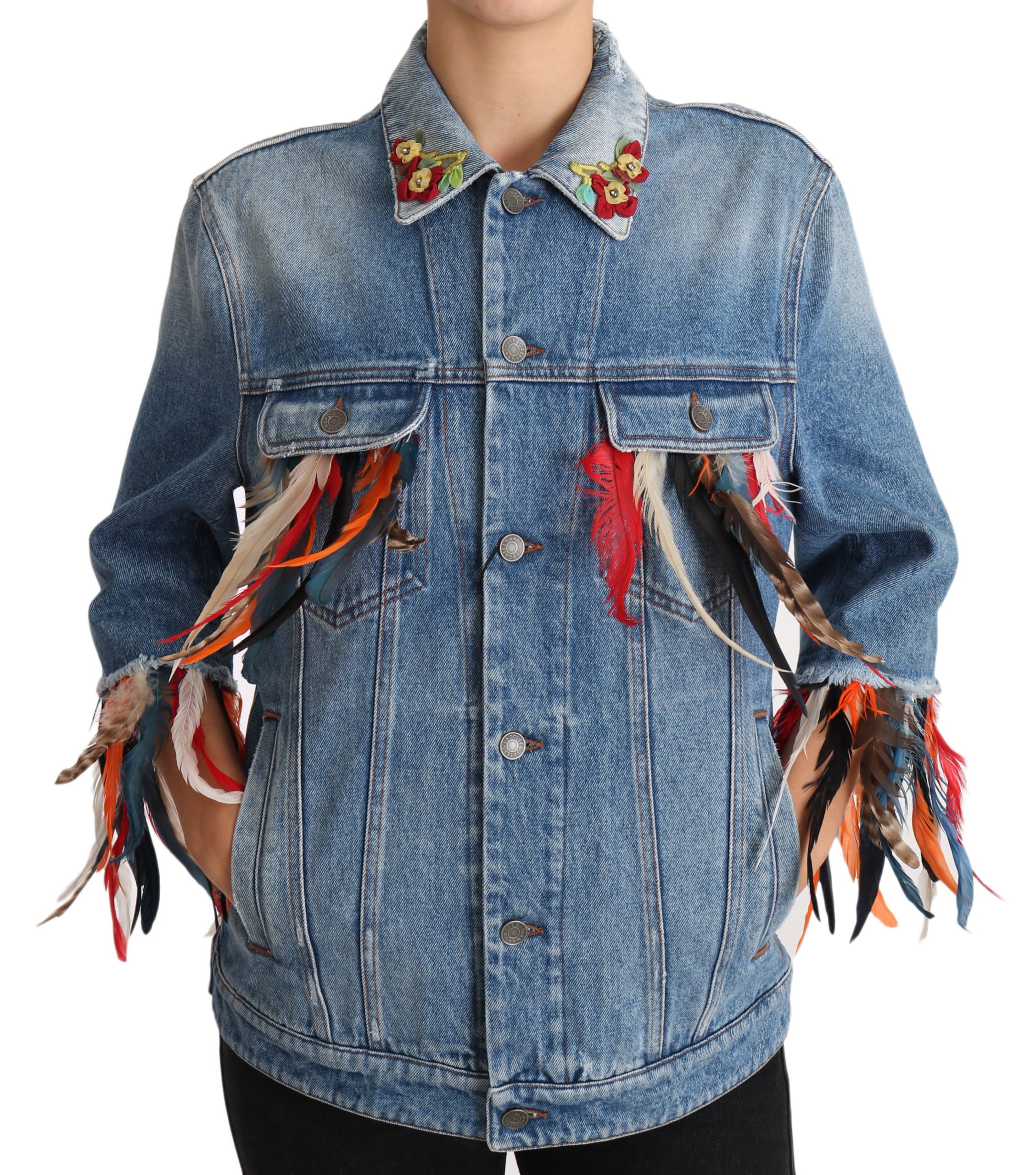 Dolce & Gabbana Women's Feather Floral Jacket Blue JKT2422 - IT44|L