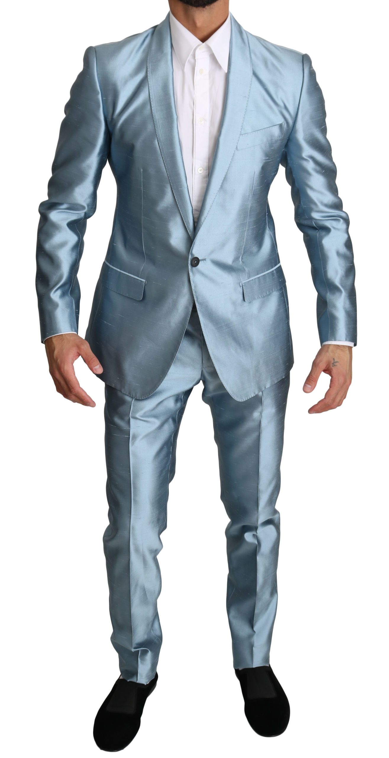 Dolce & Gabbana Men's Metallic 2 Piece MARTINI Suit Gray Light-blue KOS1553 - IT54 | XL