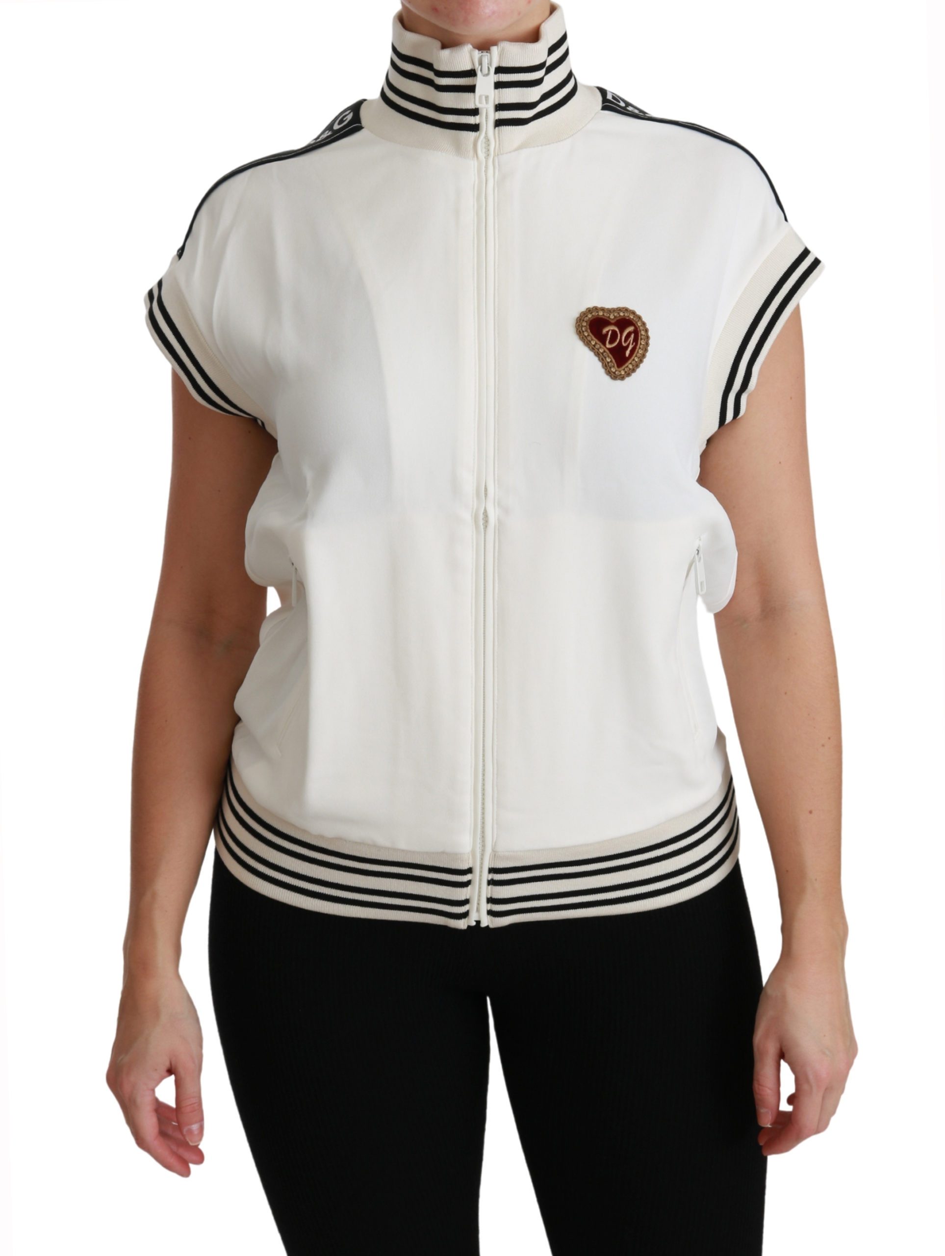Dolce & Gabbana Women's Sacro Cuore Heart Zipper Sweater Black TSH4510 - IT36 | XS