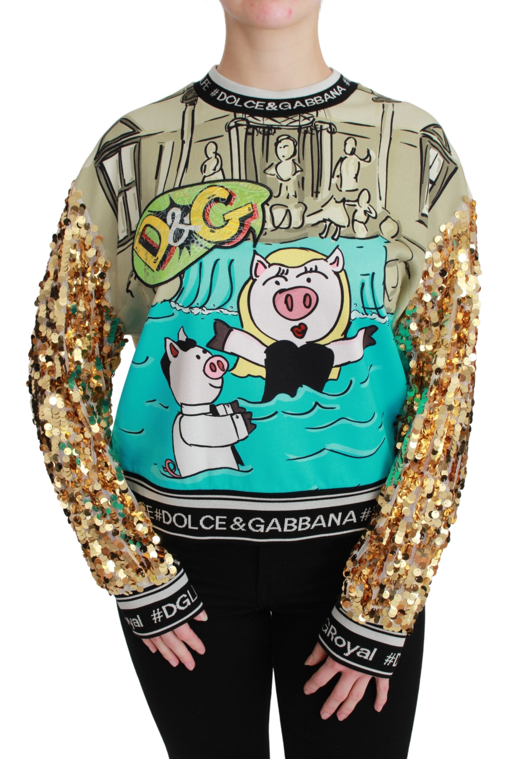 Dolce & Gabbana Women's Year of the Pig Sequined Sweater Multicolor TSH4667 - IT36 | XS
