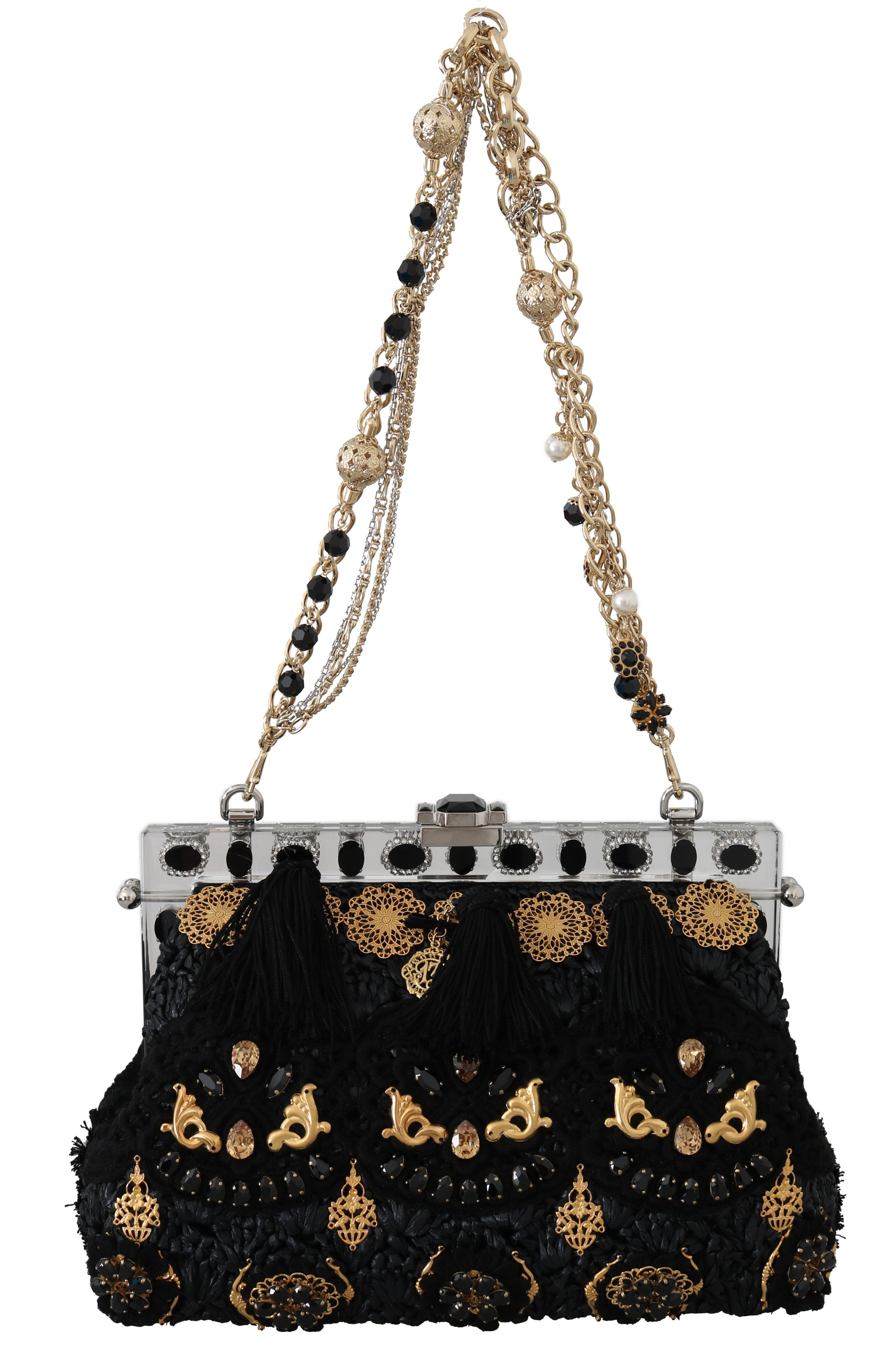 Dolce & Gabbana Women's Tassel Baroque Crystal Clutch Bag Black VAS15460