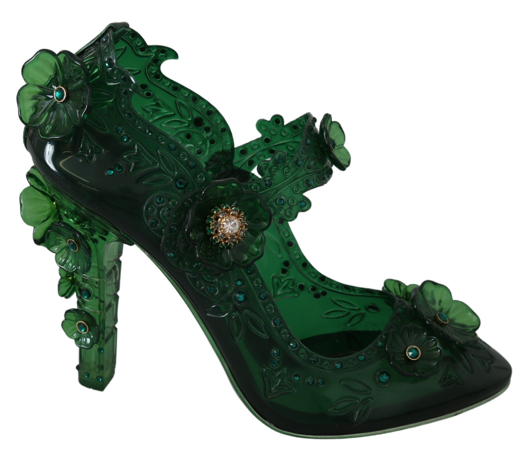 Dolce & Gabbana Women's Floral Crystal CINDERELLA Pumps Green LA7290 - EU39/US8.5