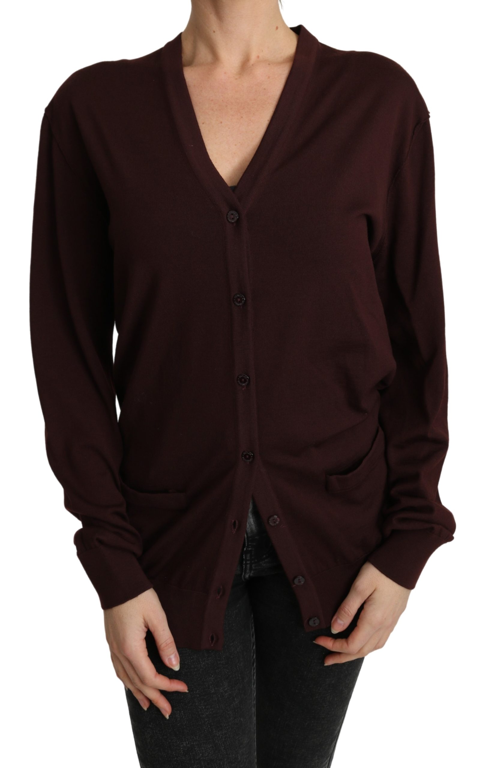 Dolce & Gabbana Women's Virgin Wool Cardigan Bordeaux TSH4844 - IT44|L