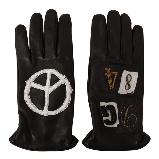 Black Leather Peace Sign DG 84 Men Gloves - 9|M